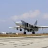 Business Insider: самолеты советской конструкции до сих пор летают (Российский Су-24М взлетает с авиабазы Хмеймим в Сирии | © AP Photo, Alexander Kots, Komsomolskaya Pr…) Российский Су-24М вз…
